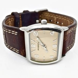 FOSSIL~jr8779~peach dial~BROWN LEATHER BAND WATCH
